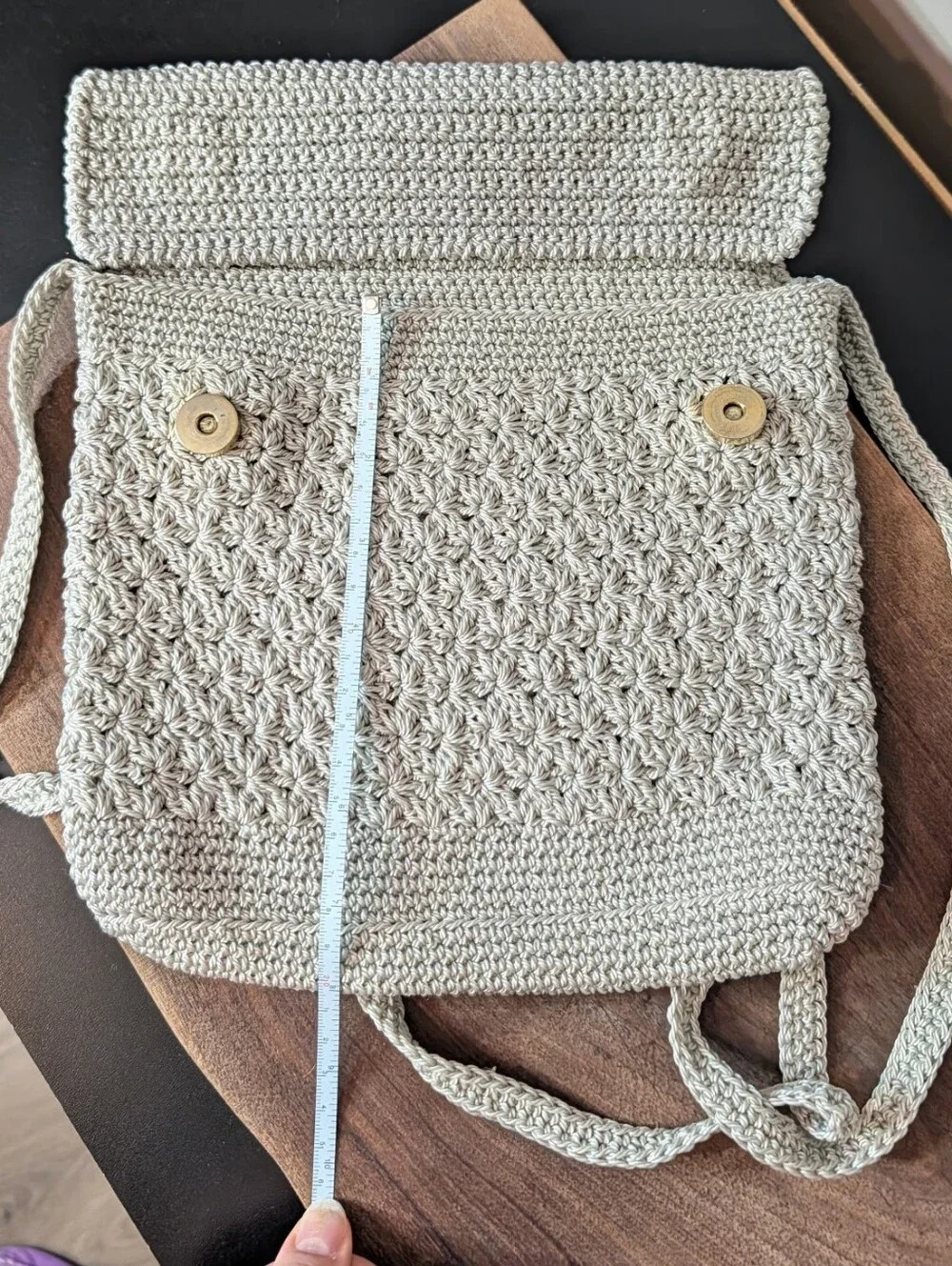 Grey Crochet Crossbody Bag with Fold-Over Flap 90s